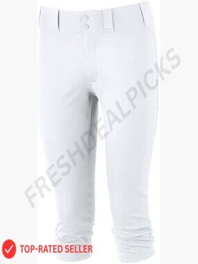 White Women's Softball Practice Pant Double Knee Tunnel Belt Loop